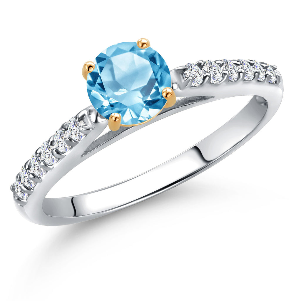 Swiss Blue Topaz - November_9_Ring in 10K Two Tone Gold