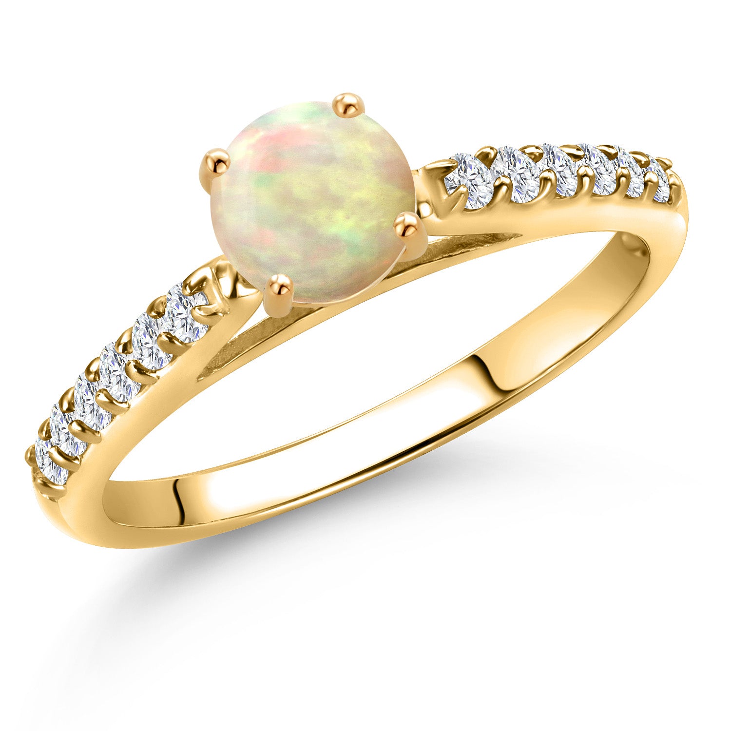 Ethiopian Opal and Lab Grown Diamond_5_Ring in 10K Yellow Gold