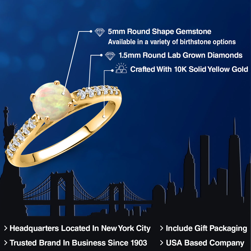 Ethiopian Opal and Lab Grown Diamond_5_Ring in 10K Yellow Gold