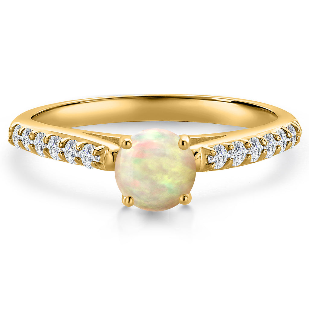 Ethiopian Opal and Lab Grown Diamond_5_Ring in 10K Yellow Gold