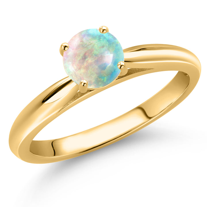 White Simulated Opal-Cabochon - October_5_Ring in 10K Yellow Gold