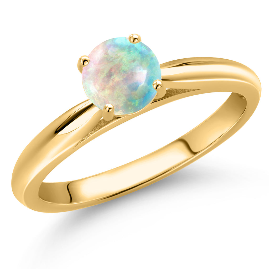 White Simulated Opal-Cabochon - October_7_Ring in 10K Yellow Gold