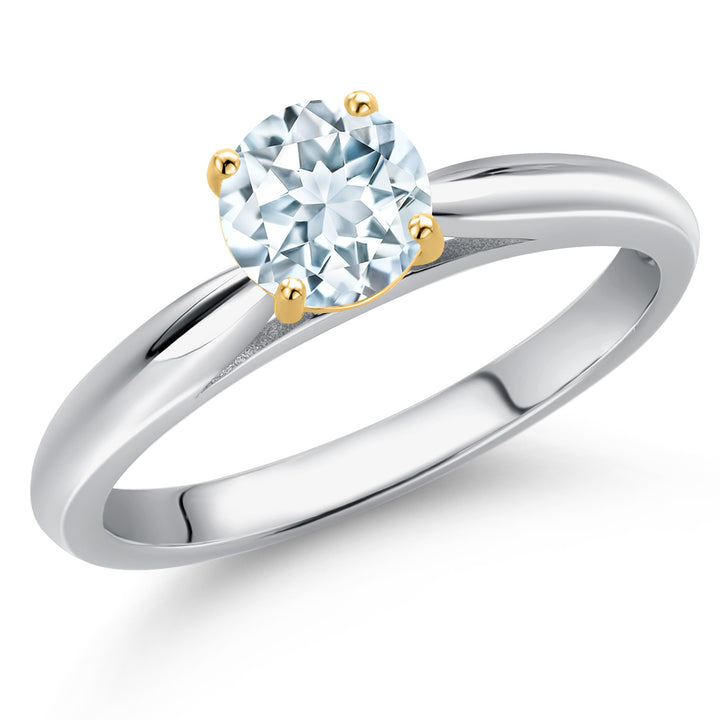 Aquamarine - March_5_Ring in 925 Sterling Silver and 10K Yellow Gold