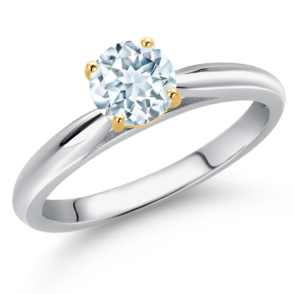 Aquamarine - March_7_Ring in 925 Sterling Silver and 10K Yellow Gold
