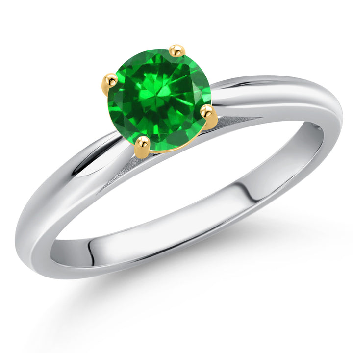 Created Emerald - May_5_Ring in 925 Sterling Silver and 10K Yellow Gold