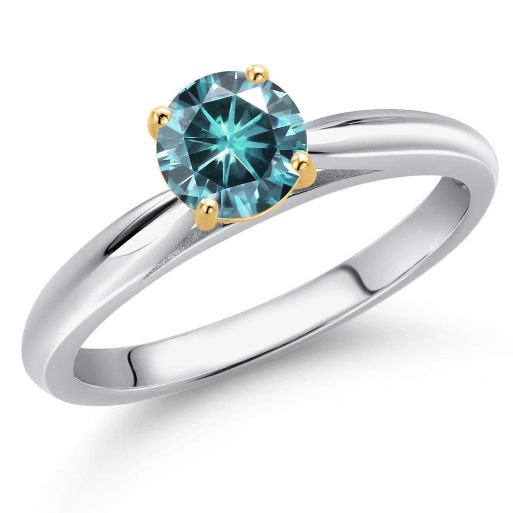 Blue Moissanite - April_6_Ring in 925 Sterling Silver and 10K Yellow Gold