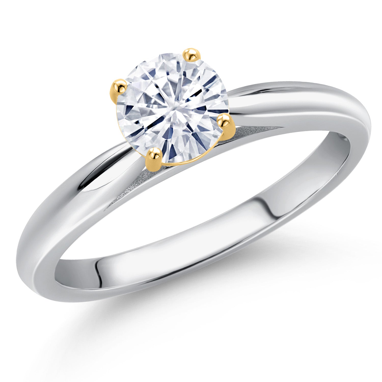 White Moissanite - April_Ring in 925 Sterling Silver and 10K Yellow Gold