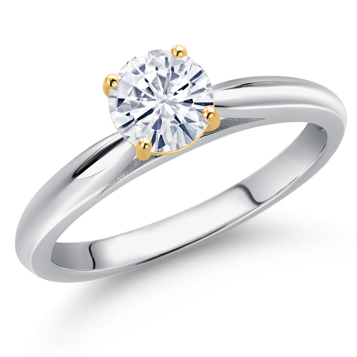 White Moissanite - April_Ring in 925 Sterling Silver and 10K Yellow Gold