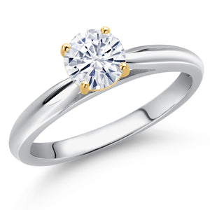 White Moissanite - April_Ring in 925 Sterling Silver and 10K Yellow Gold