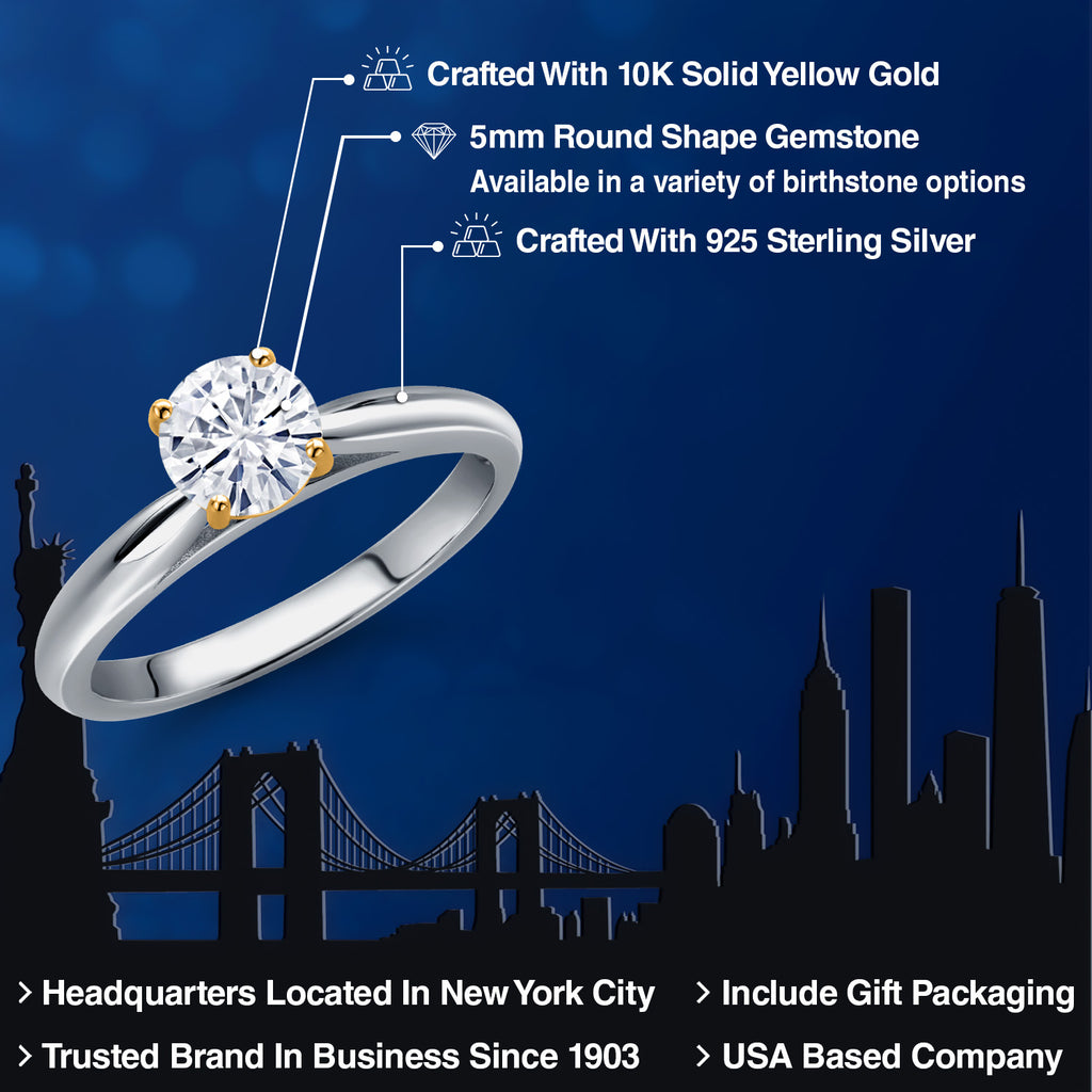 White Moissanite - April_Ring in 925 Sterling Silver and 10K Yellow Gold
