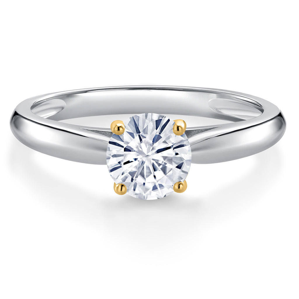 White Moissanite - April_Ring in 925 Sterling Silver and 10K Yellow Gold