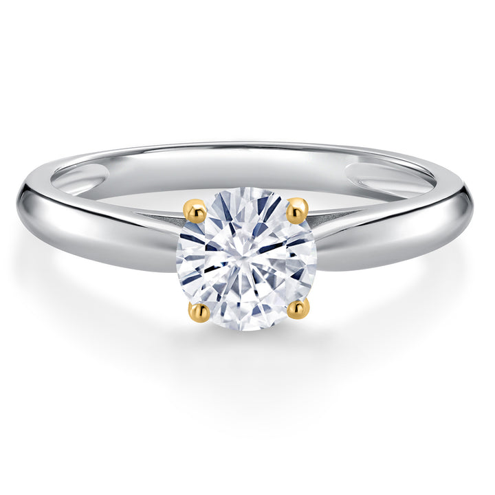 White Moissanite - April_Ring in 925 Sterling Silver and 10K Yellow Gold