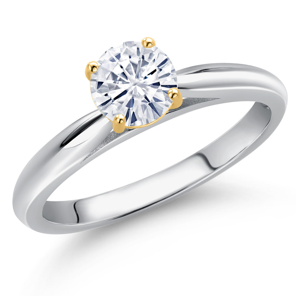 White Moissanite - April_5_Ring in 925 Sterling Silver and 10K Yellow Gold
