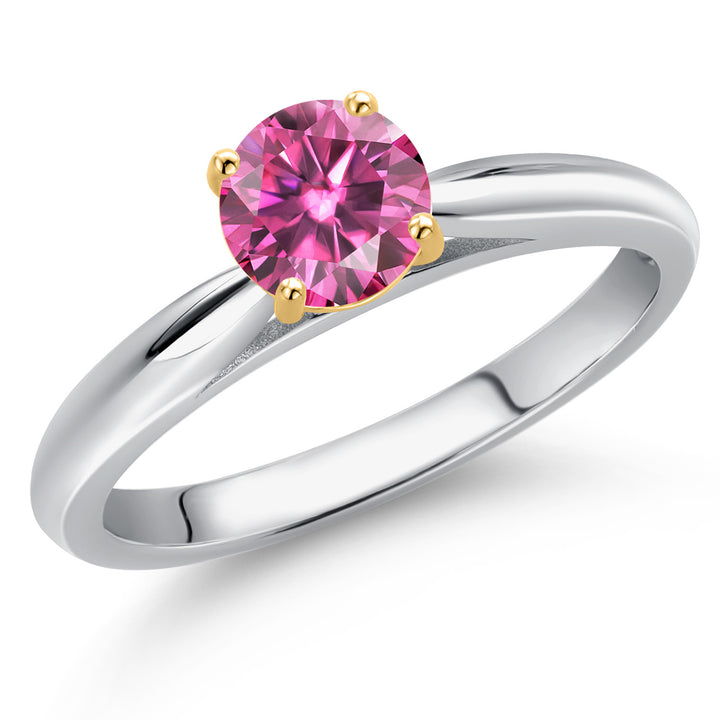 Pink Moissanite - April_5_Ring in 925 Sterling Silver and 10K Yellow Gold