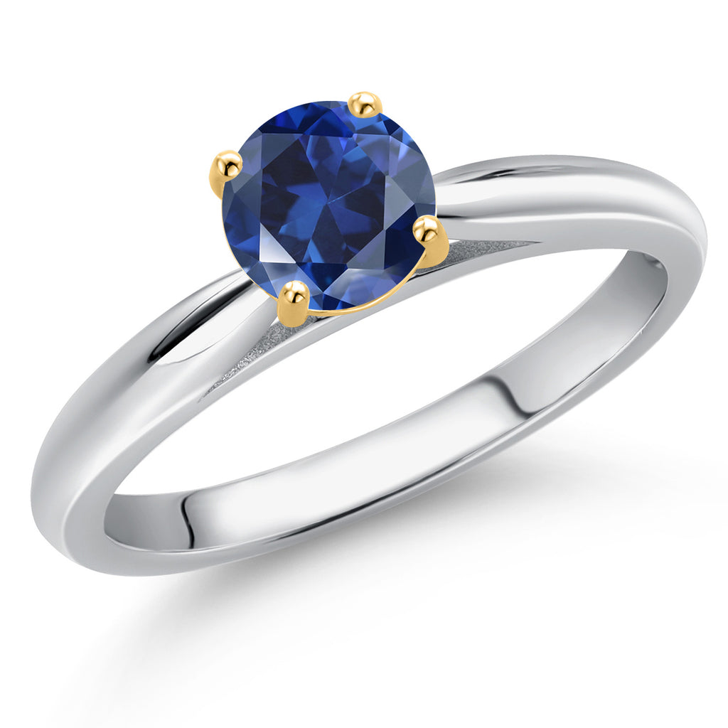 Blue Created Sapphire - September_7_Ring in 925 Sterling Silver and 10K Yellow Gold