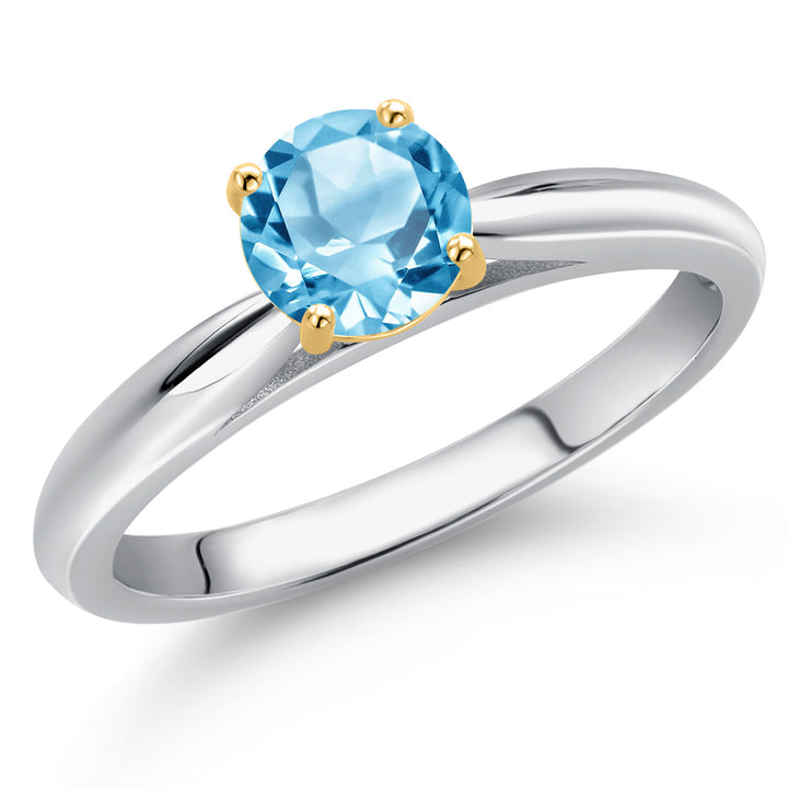 Swiss Blue Topaz - November_5_Ring in 925 Sterling Silver and 10K Yellow Gold