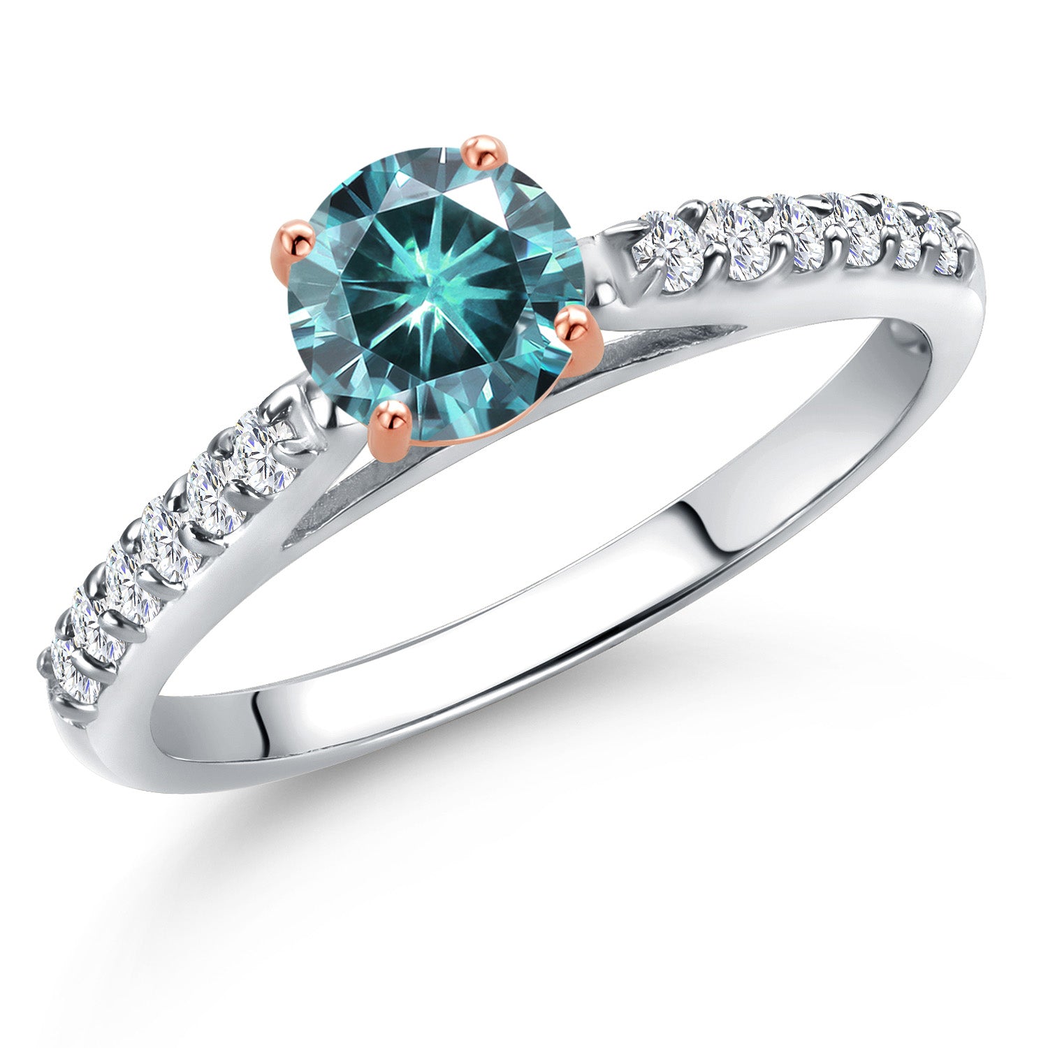 Blue Moissanite - April_5_Ring in 10K Two Tone Gold