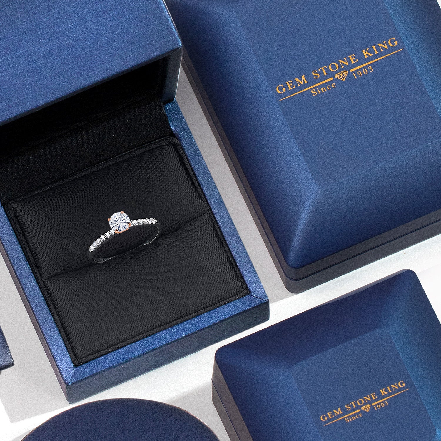 White Moissanite - April_Ring in 10K Two Tone Gold