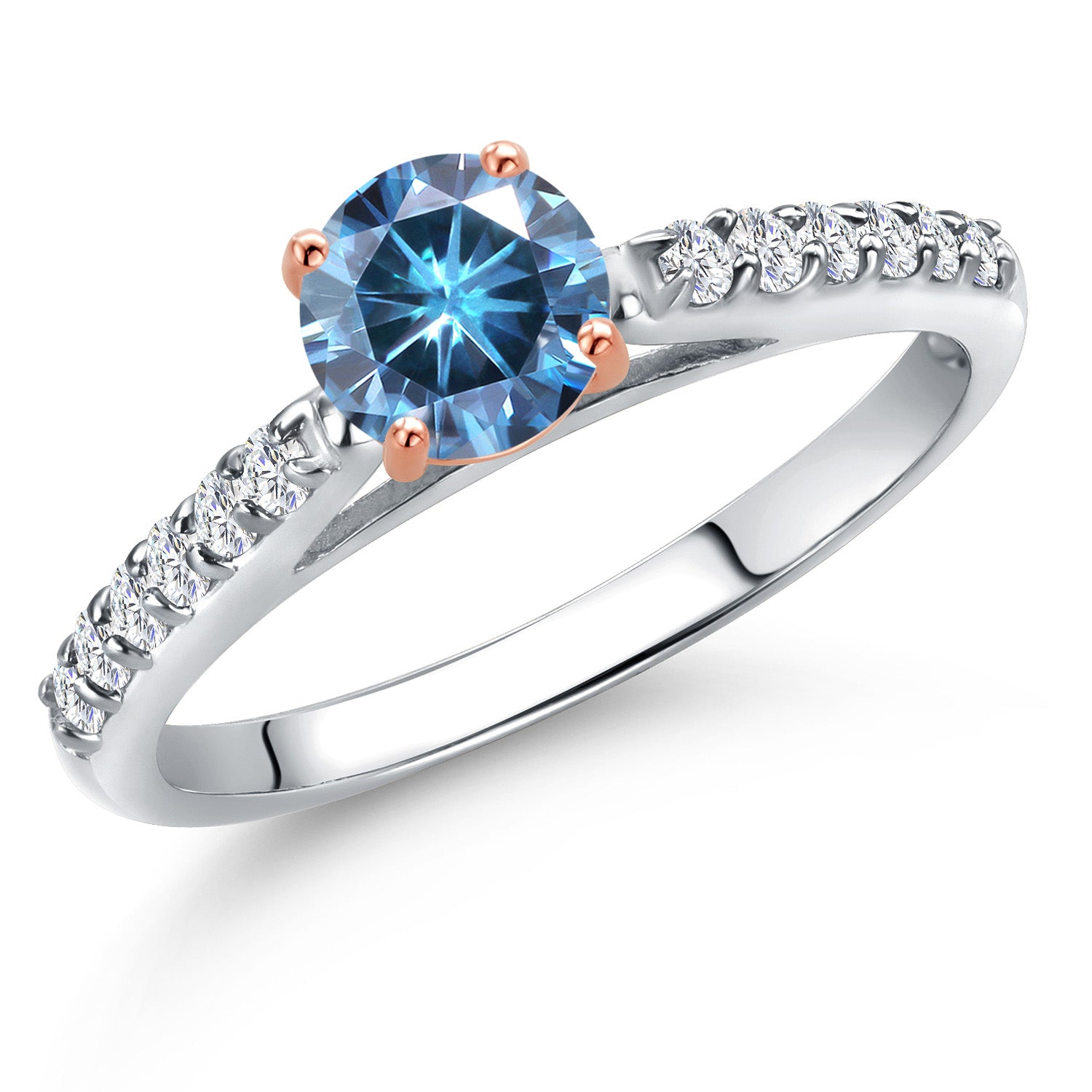 Persian Blue Moissanite - April_6_Ring in 10K Two Tone Gold