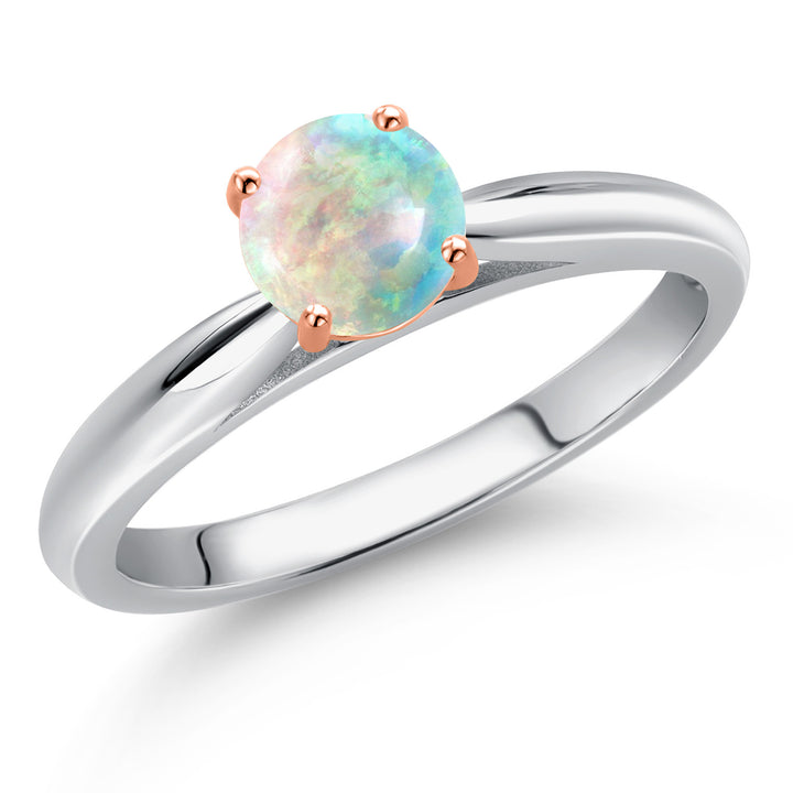 White Simulated Opal-Cabochon - October_5_Ring in 10K Two Tone Gold