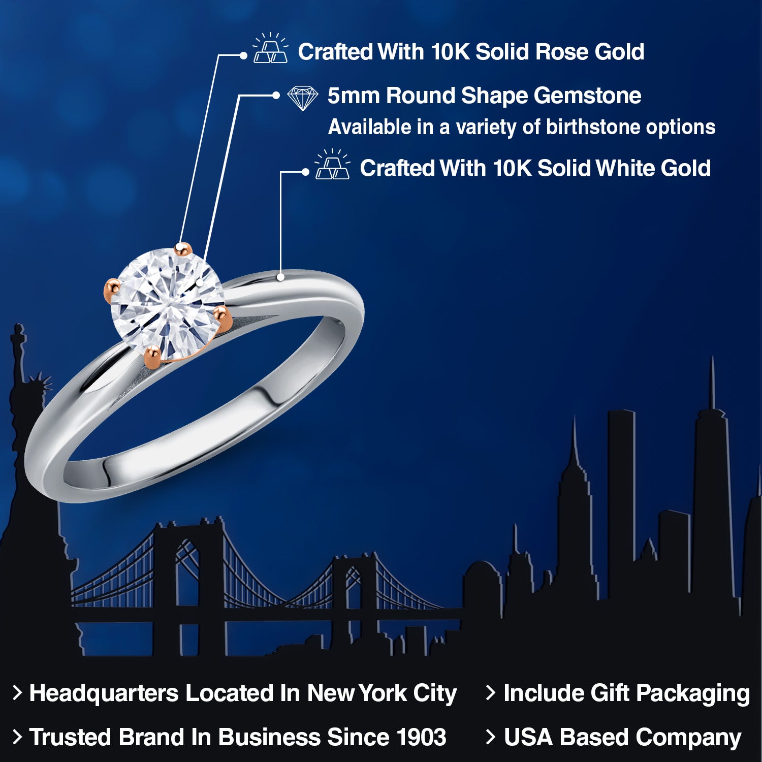 White Moissanite - April_Ring in 10K Two Tone Gold