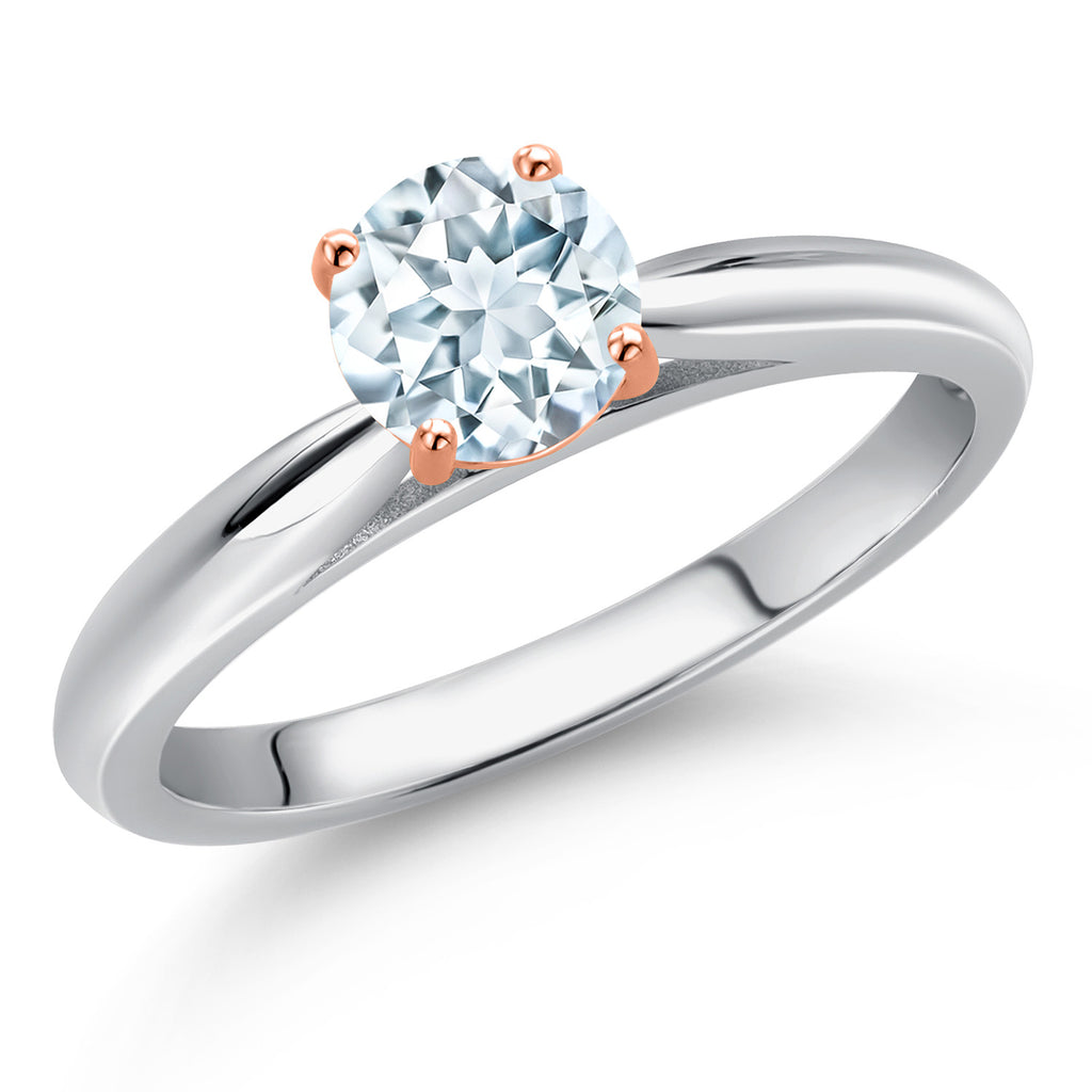 Aquamarine - March_8_Ring in 925 Sterling Silver and 10K Rose Gold