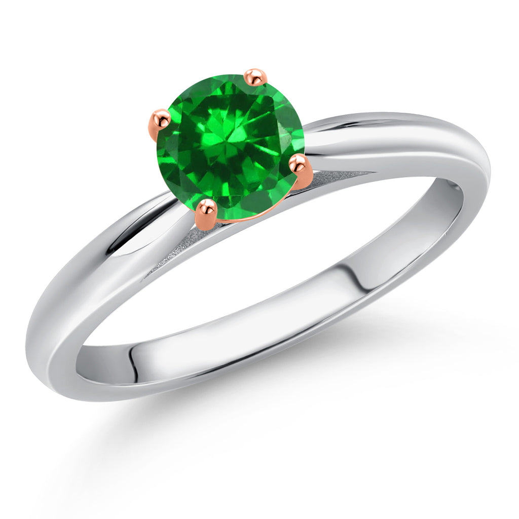 Created Emerald - May_9_Ring in 925 Sterling Silver and 10K Rose Gold