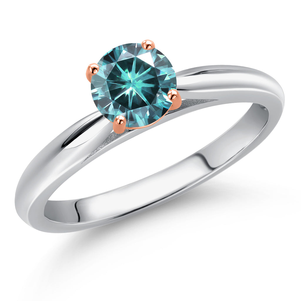 Blue Moissanite - April_8_Ring in 925 Sterling Silver and 10K Rose Gold