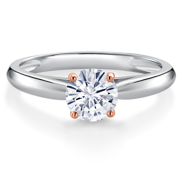 White Moissanite - April_Ring in 925 Sterling Silver and 10K Rose Gold