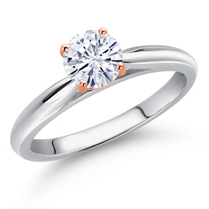 White Moissanite - April_Ring in 925 Sterling Silver and 10K Rose Gold