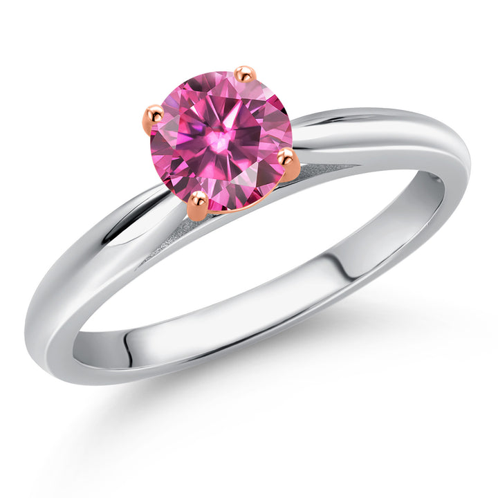 Pink Moissanite - April_5_Ring in 925 Sterling Silver and 10K Rose Gold