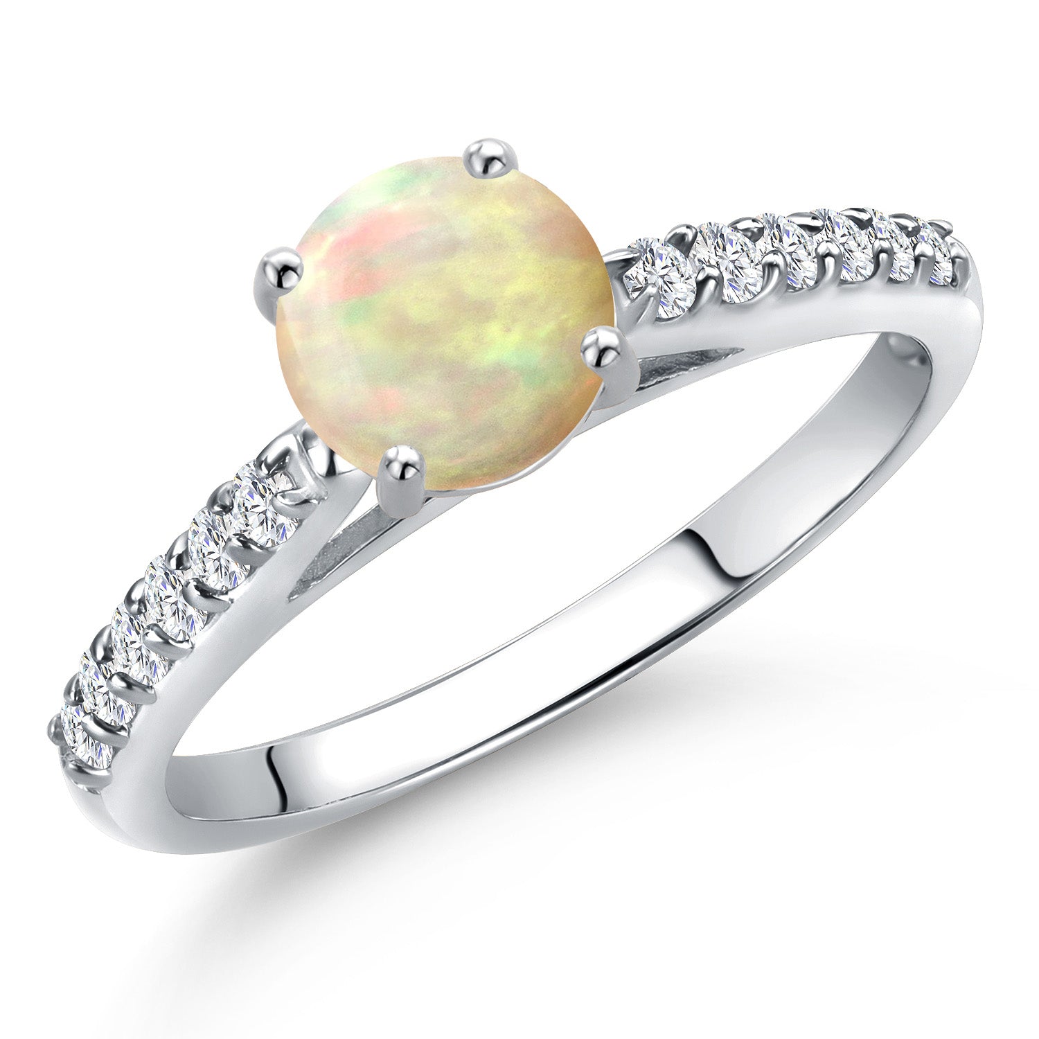 Ethiopian Opal-Cabochon - October_9_Ring in 10K White Gold