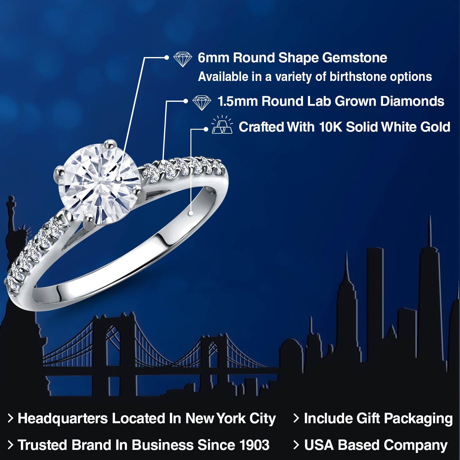 White Moissanite - April_Ring in 10K White Gold