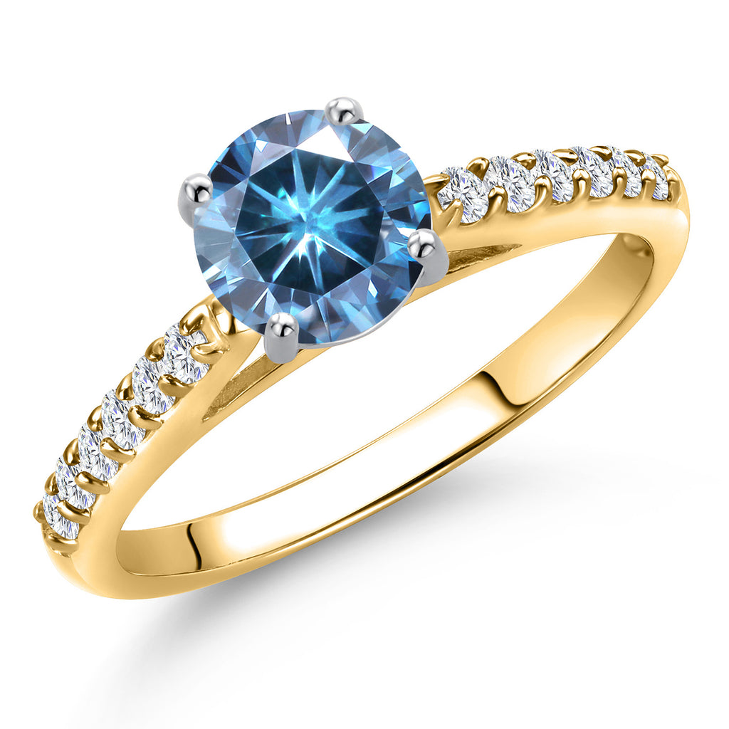 Persian Blue Moissanite - April_8_Ring in 10K Two Tone Gold