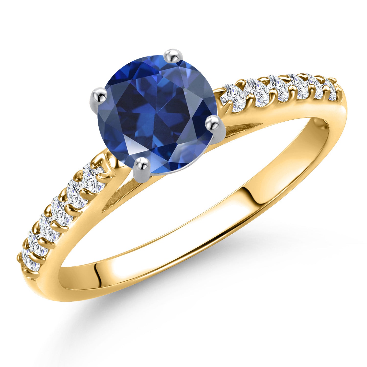 Blue Created Sapphire - September_9_Ring in 10K Two Tone Gold