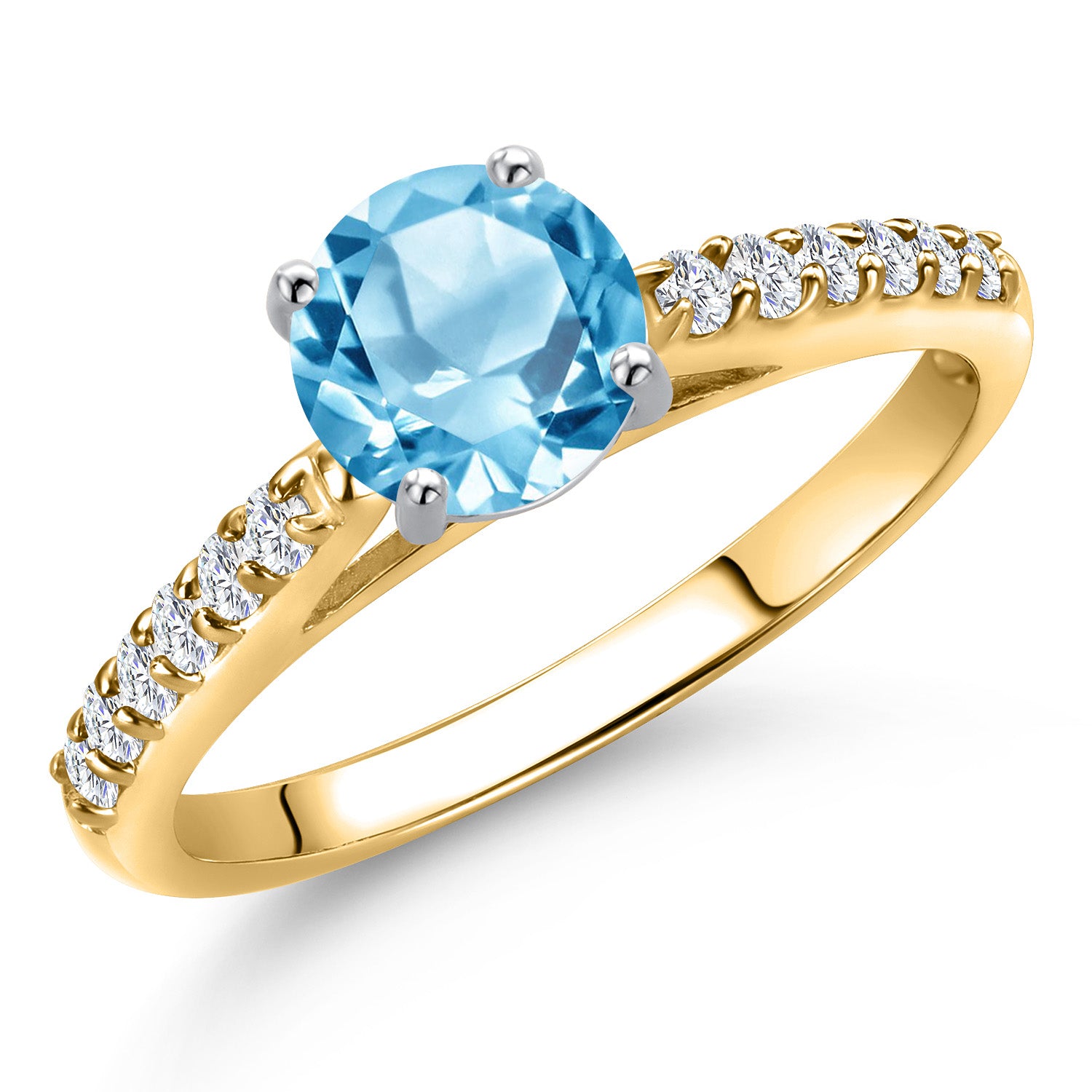 Swiss Blue Topaz - November_8_Ring in 10K Two Tone Gold