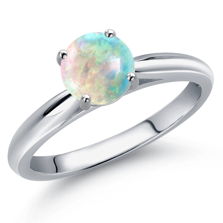 White Simulated Opal-Cabochon - October_5_Ring in 10K White Gold