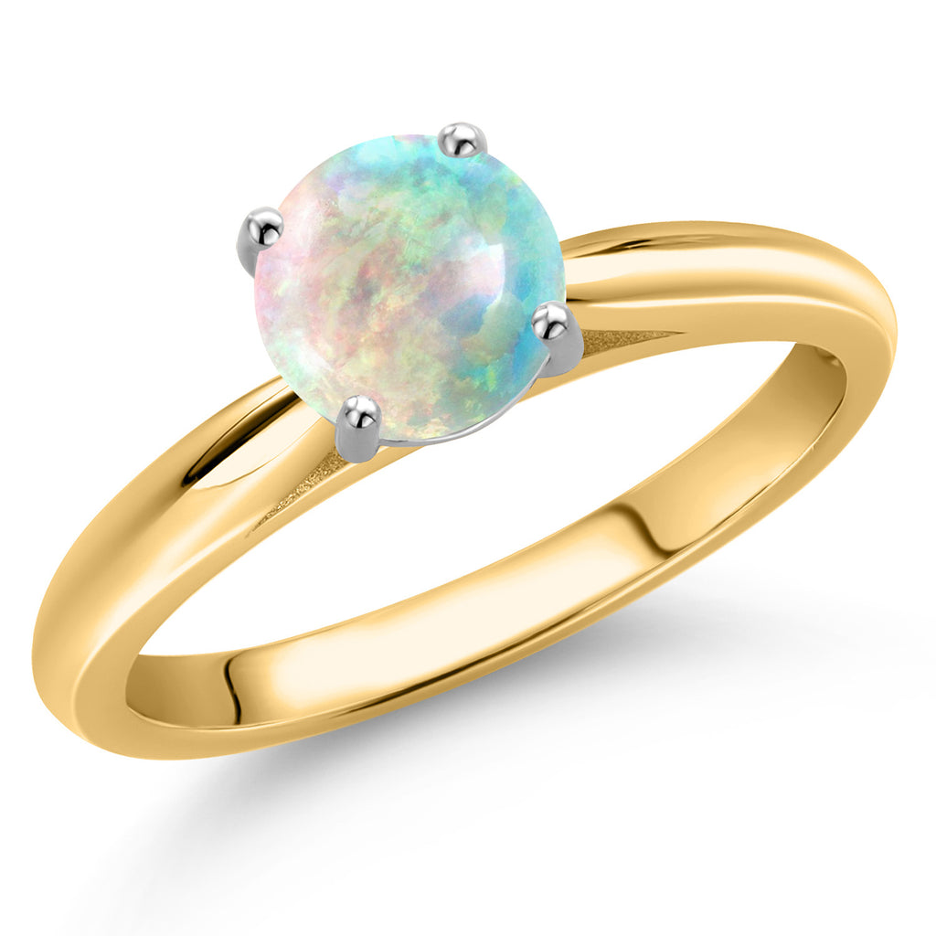 White Simulated Opal-Cabochon - October_8_Ring in 10K Two Tone Gold