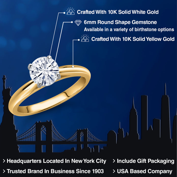 White Moissanite - April_Ring in 10K Two Tone Gold