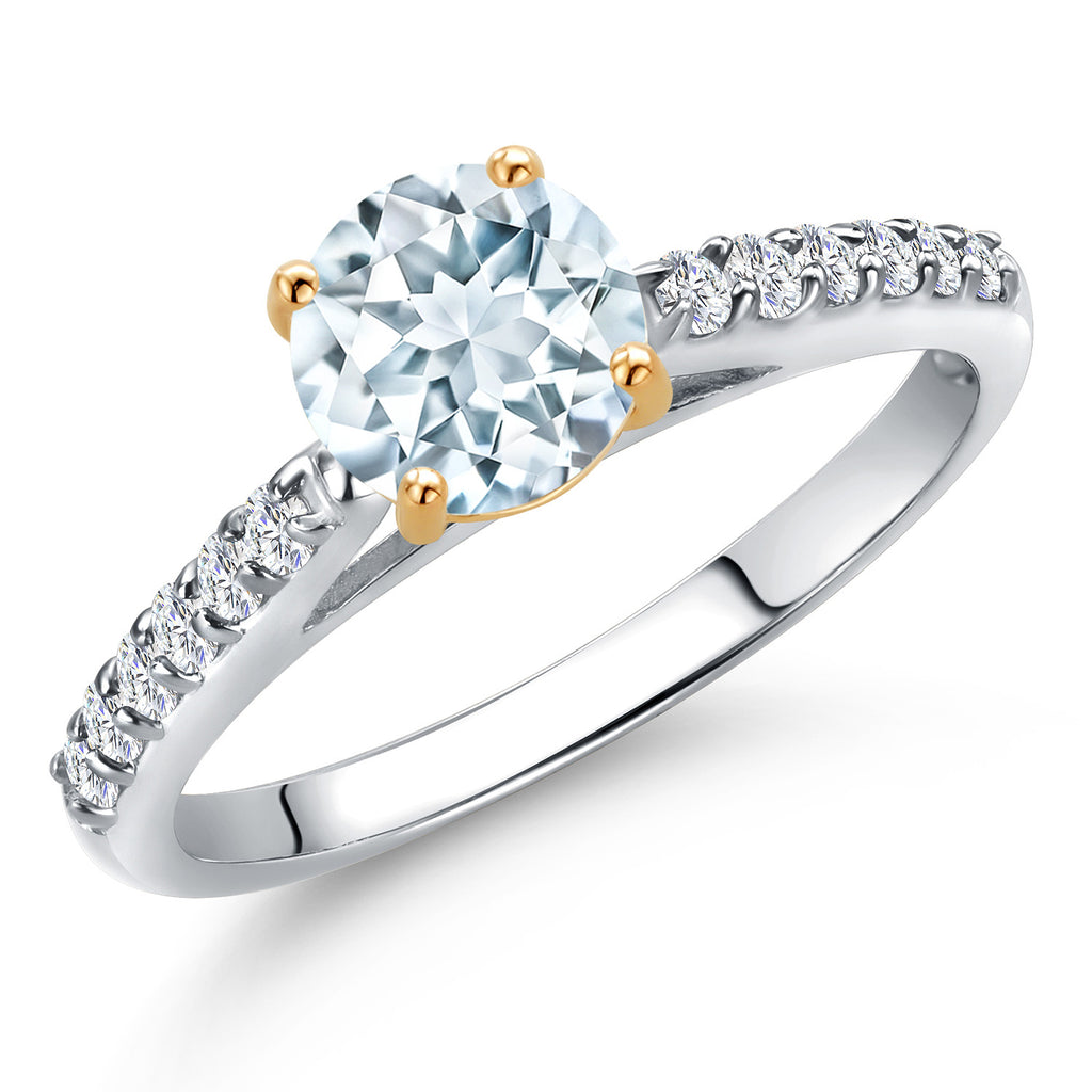 Aquamarine - March_9_Ring in 925 Sterling Silver and 10K Yellow Gold