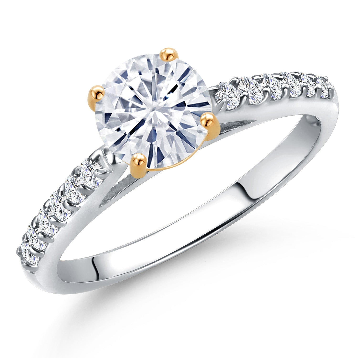 White Moissanite - April_Ring in 925 Sterling Silver and 10K Yellow Gold