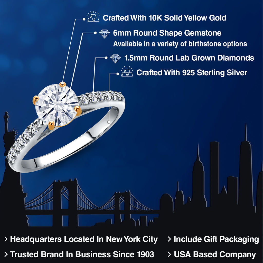 White Moissanite - April_Ring in 925 Sterling Silver and 10K Yellow Gold