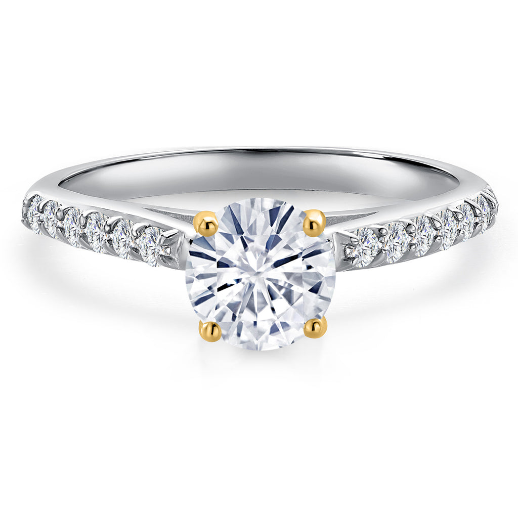 White Moissanite - April_Ring in 925 Sterling Silver and 10K Yellow Gold