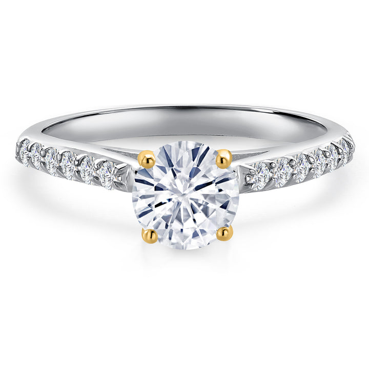 White Moissanite - April_Ring in 925 Sterling Silver and 10K Yellow Gold