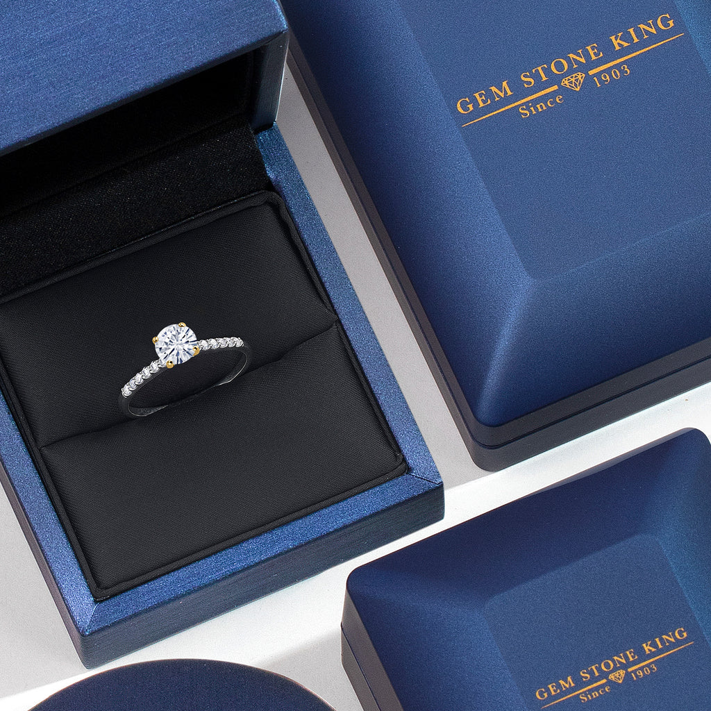 White Moissanite - April_Ring in 925 Sterling Silver and 10K Yellow Gold