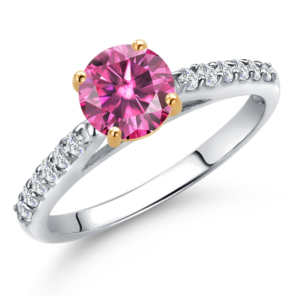 Pink Moissanite - April_5_Ring in 925 Sterling Silver and 10K Yellow Gold