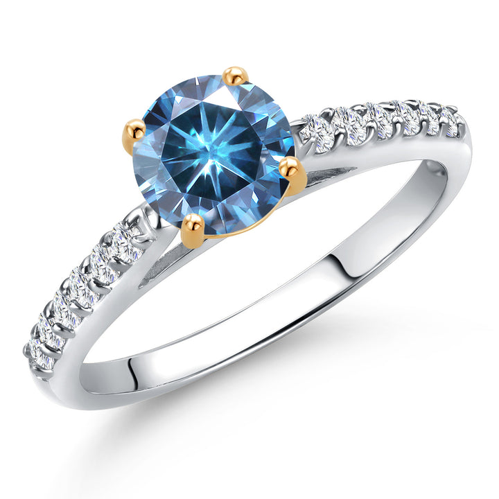 Persian Blue Moissanite - April_5_Ring in 925 Sterling Silver and 10K Yellow Gold