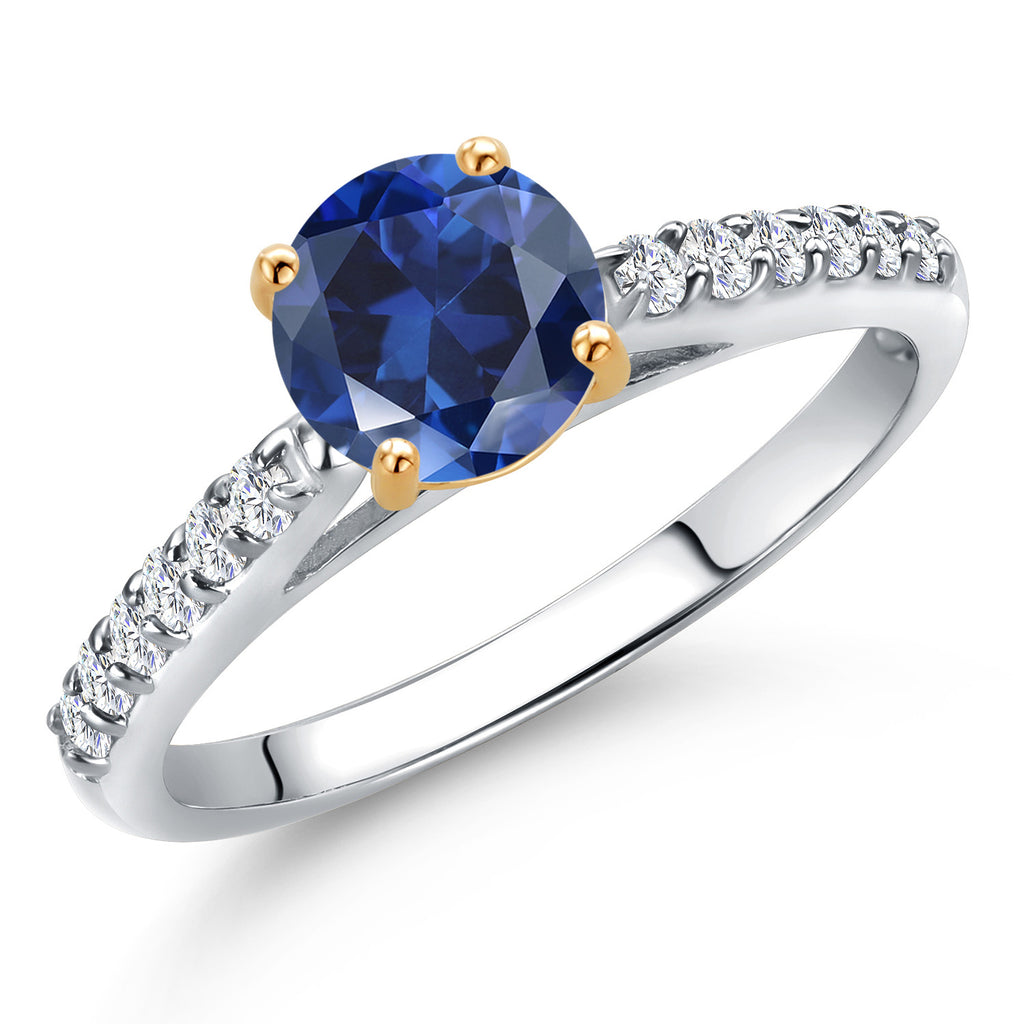 Blue Created Sapphire - September_8_Ring in 925 Sterling Silver and 10K Yellow Gold