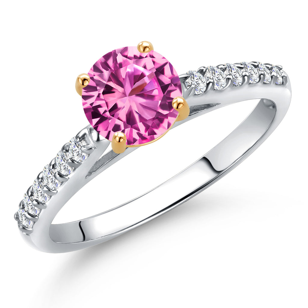 Pink Created Sapphire - September_5_Ring in 925 Sterling Silver and 10K Yellow Gold