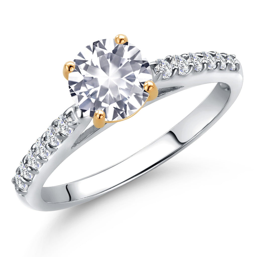 White Created Sapphire - September_7_Ring in 925 Sterling Silver and 10K Yellow Gold